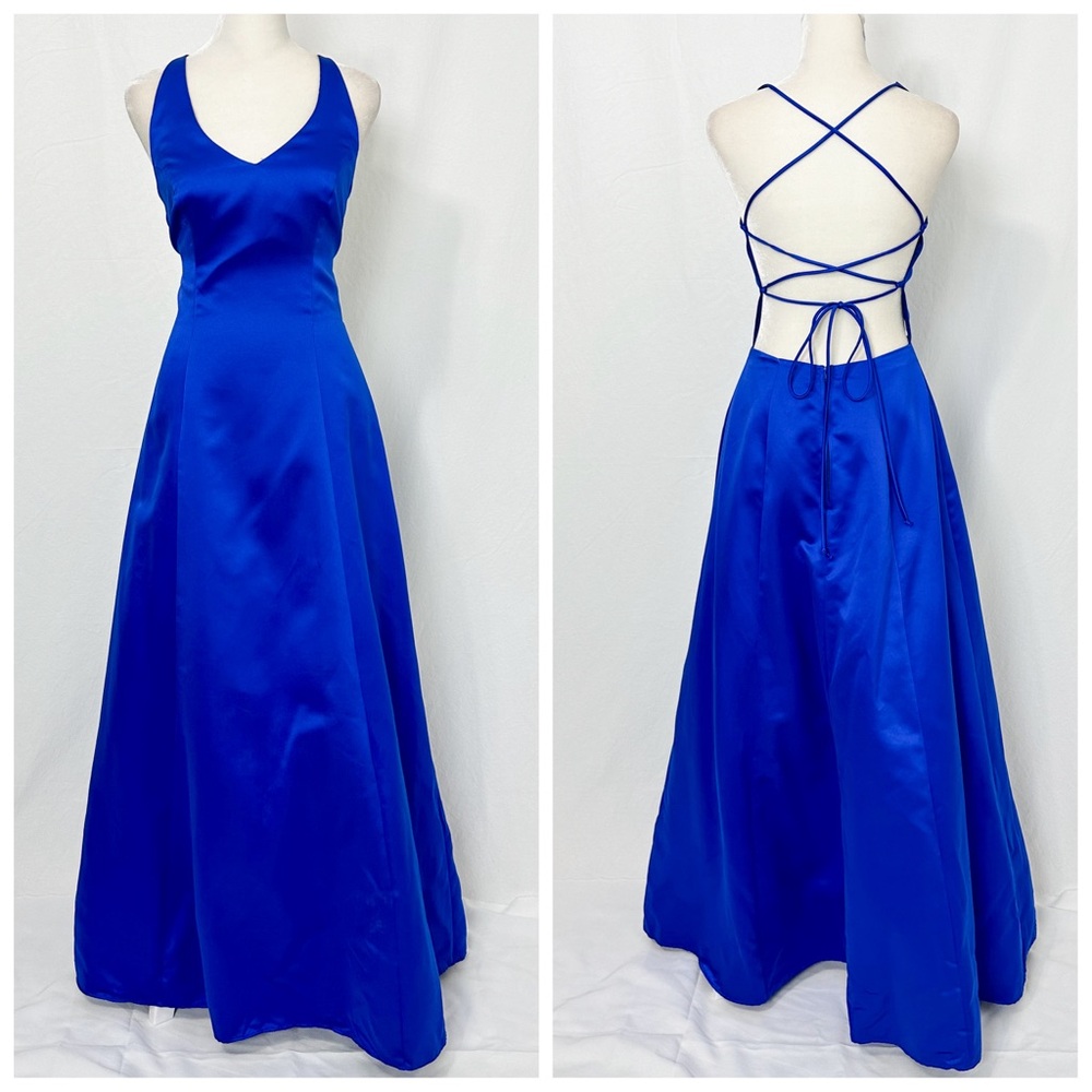 Vintage Y2K Jump Cobalt Blue with Open Back Corset Tie Prom Dress